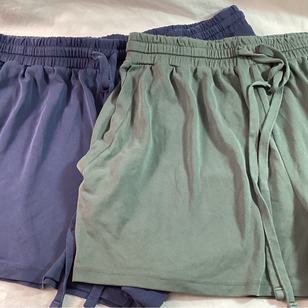 Aerie 2 pair Modal Lounge Sleep Shorts M Pockets Blue Green Relaxed Fit NEW